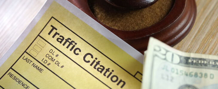 Traffic citation and 20 dollar bills